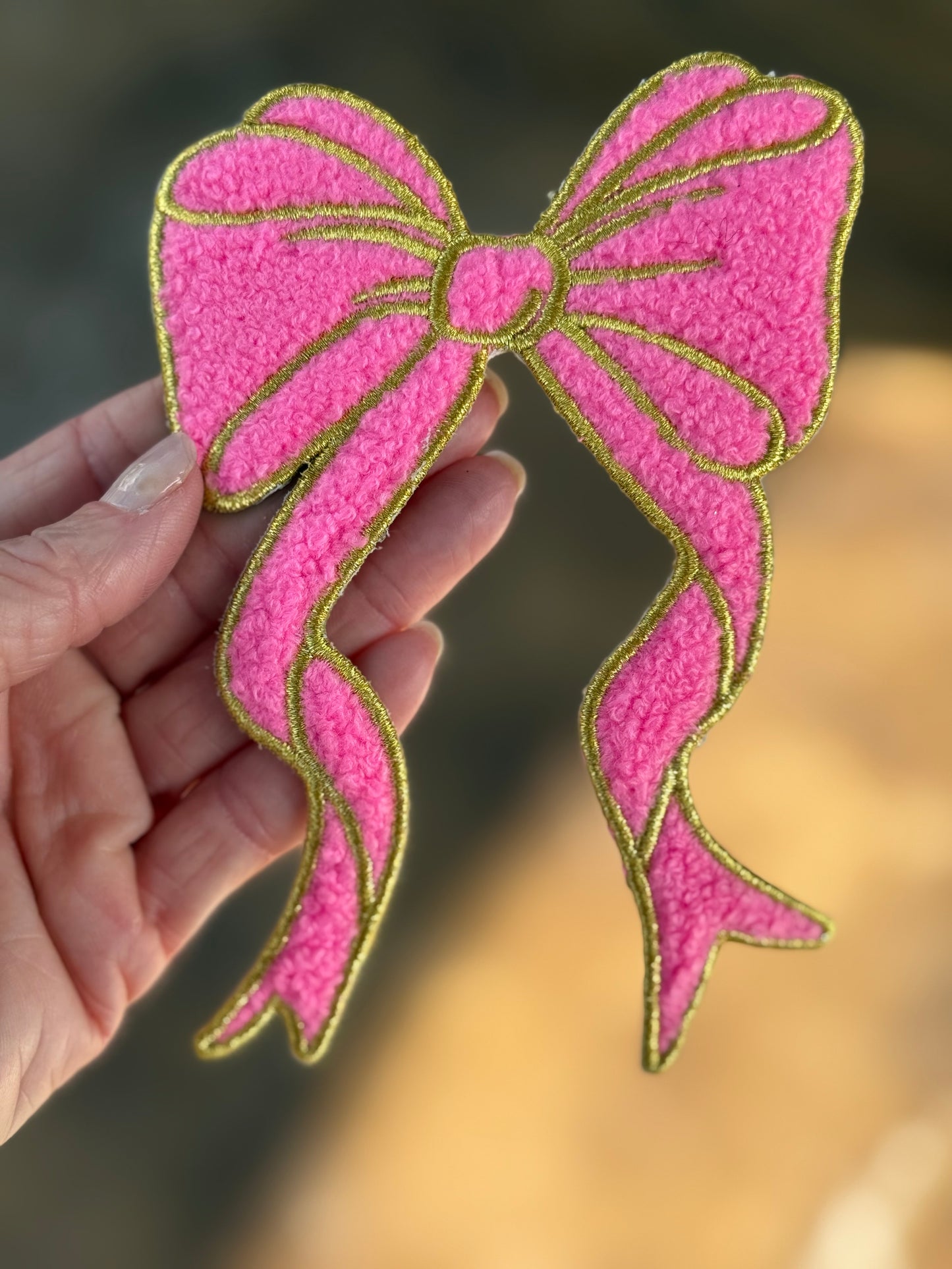 5.5” Pink/Gold Chenille Bow