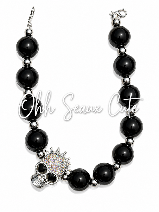 9”  Black Crystal Skull Hat Chain