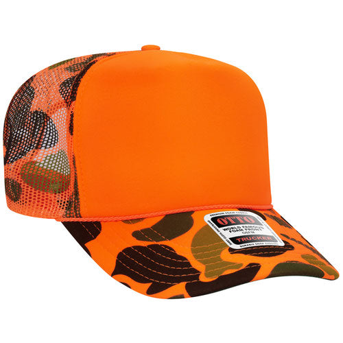 Otto High Crown Foam Trucker -Orange Camo