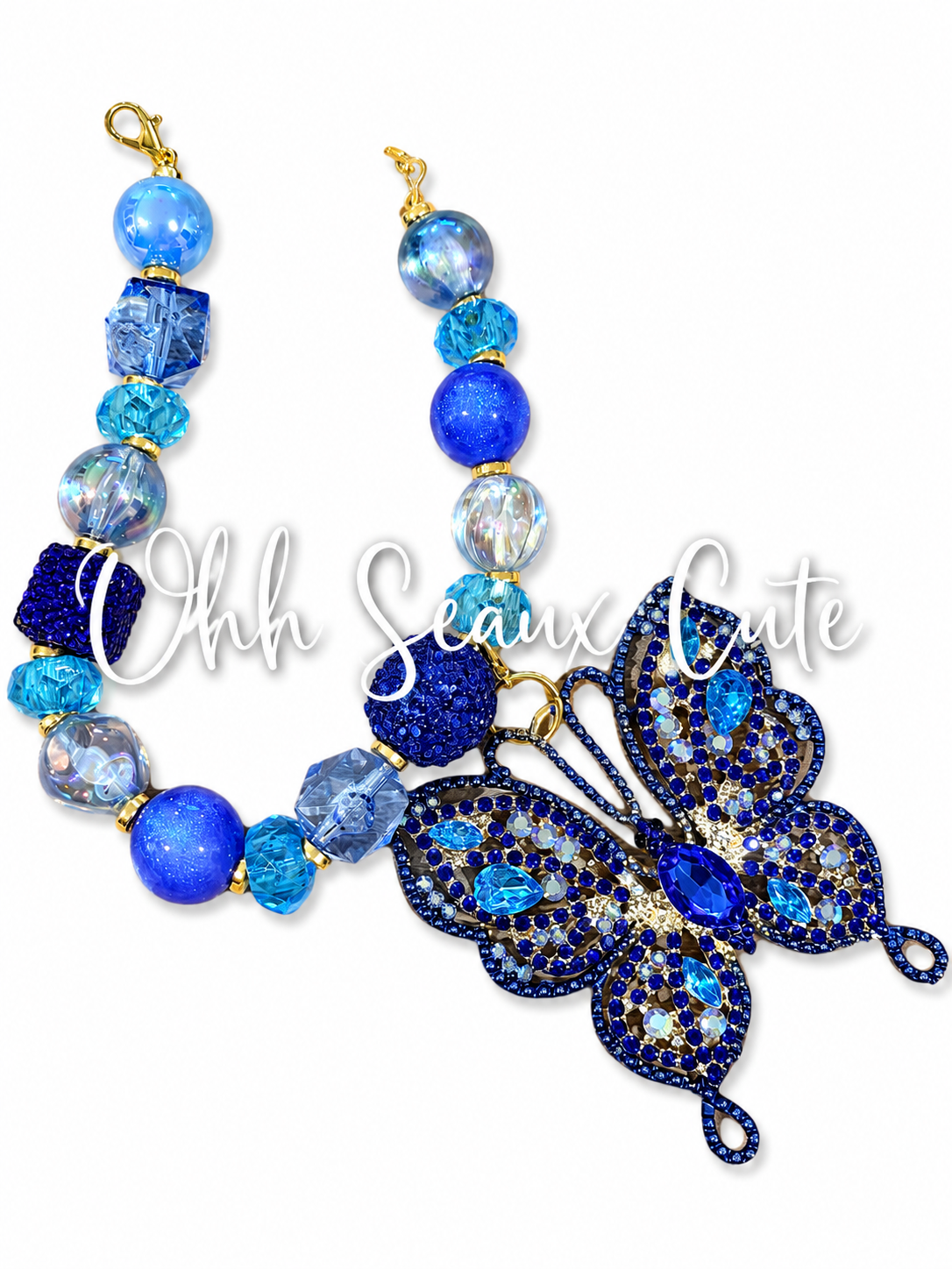 9” Blue Butterfly w/ Detachable Charm Hat Chain