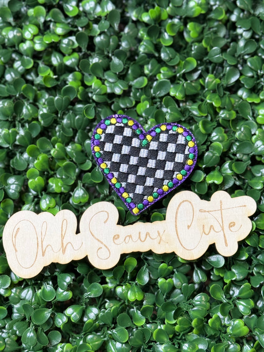2.75” Mardi Gras Checkered Heart