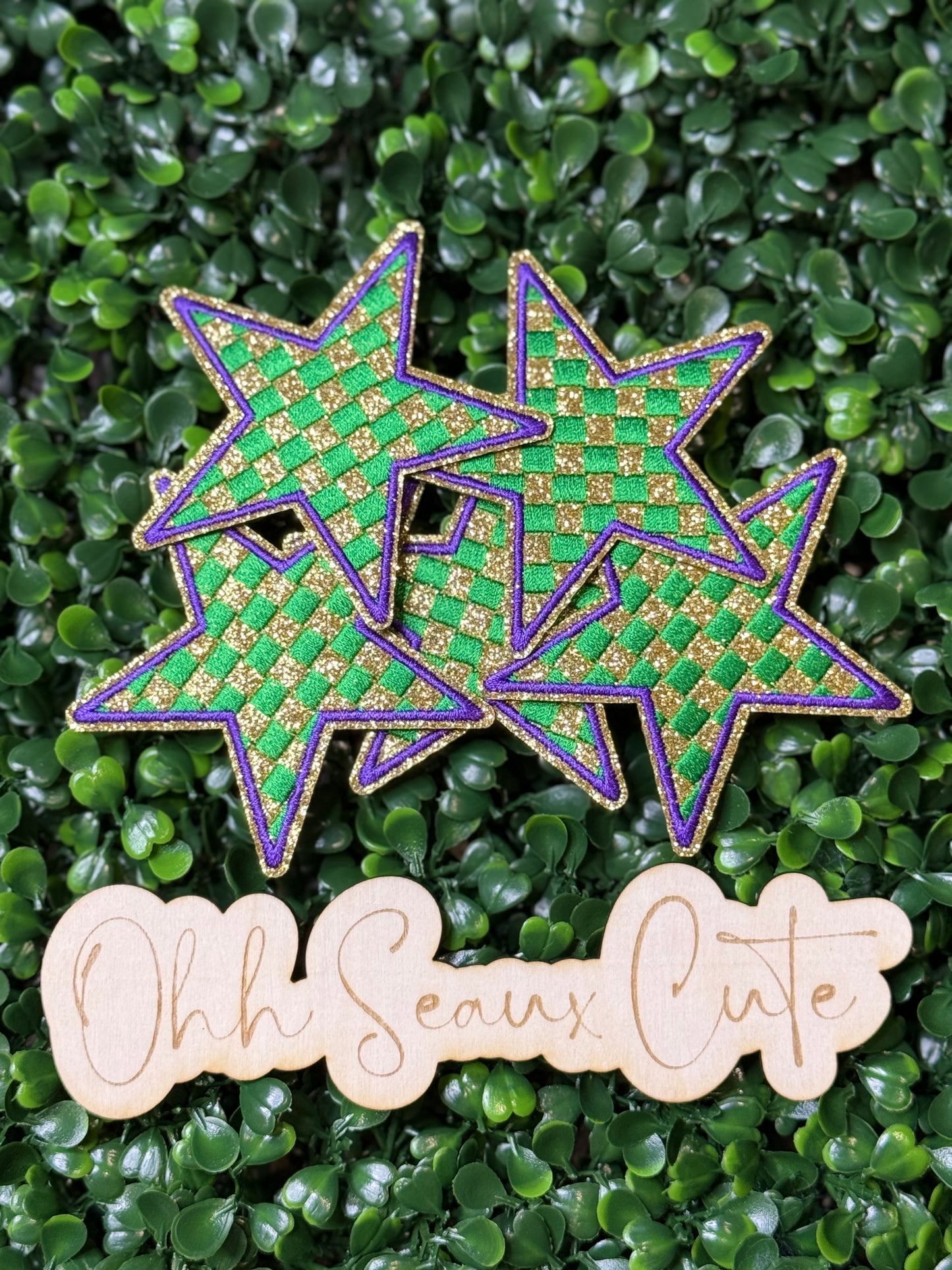3” Mardi Gras Checkered Star