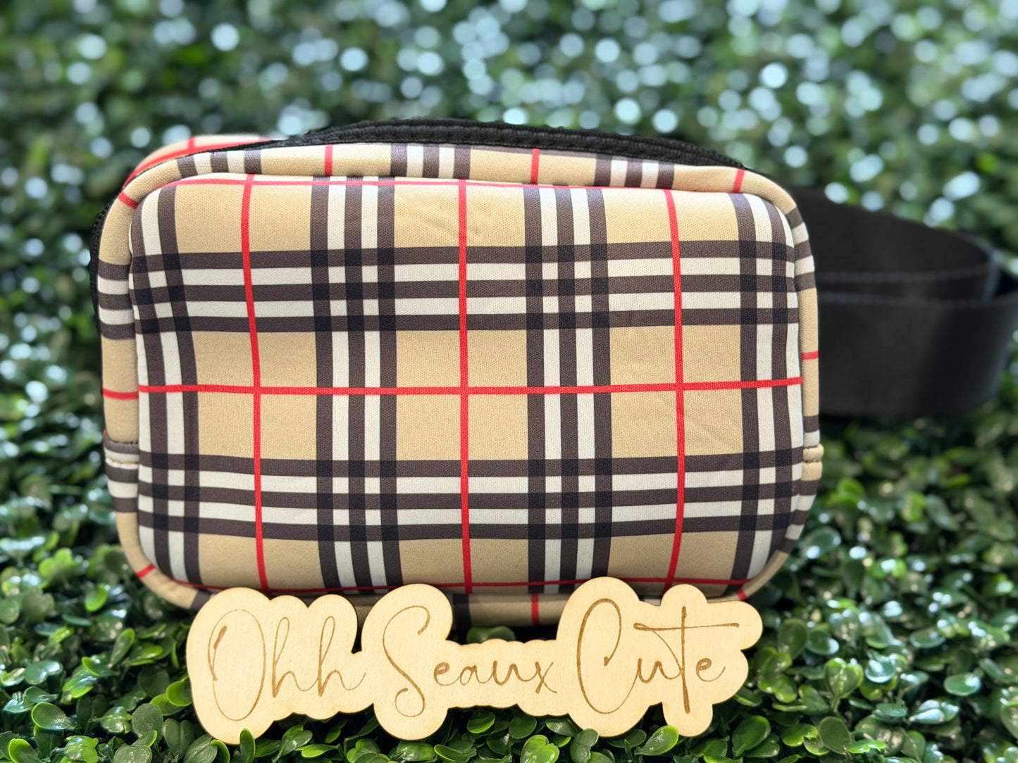 Burcherry Plaid Neoprene Belt Bag