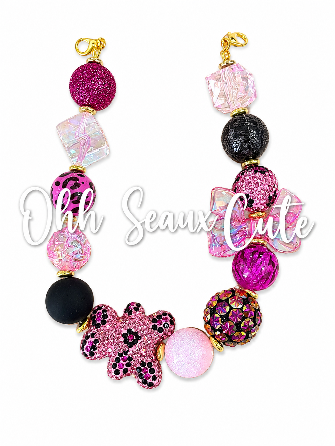9” Pink Leopard 4 Hat Chain