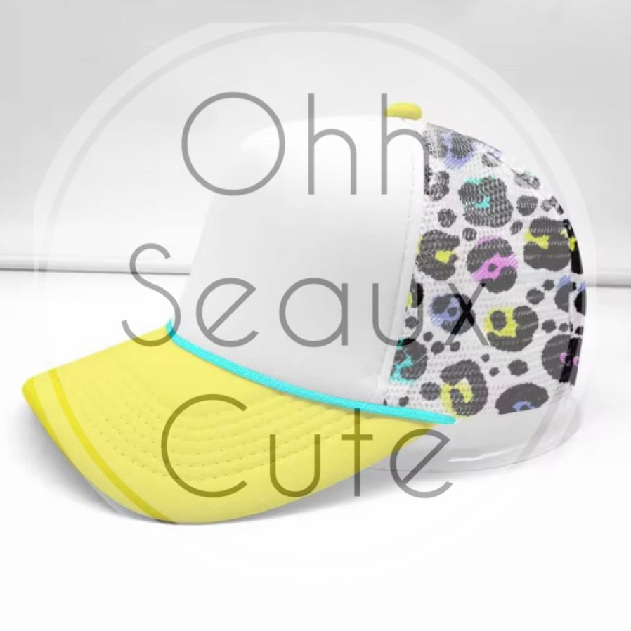 Custom Trucker Hat-Neon Leopard