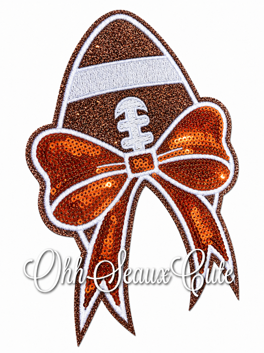 5.5” Football Sequin Side Bow-Orange (Set of 2)