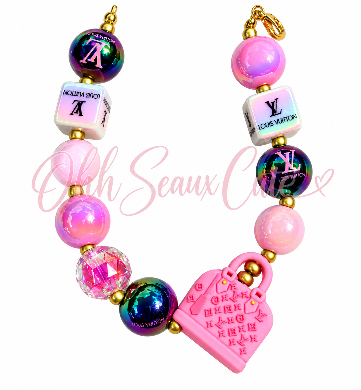 9” Pink/Brown LV 3 Hat Chain