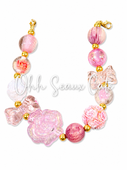 9” Pink Roses Hat Chain