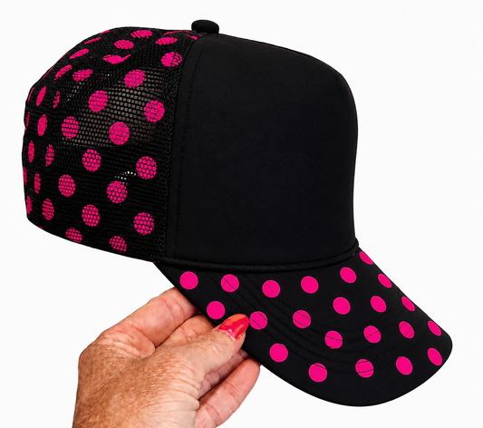 PREORDER Custom Trucker Hat-Hot Pink Polka Dot ETA 9/10