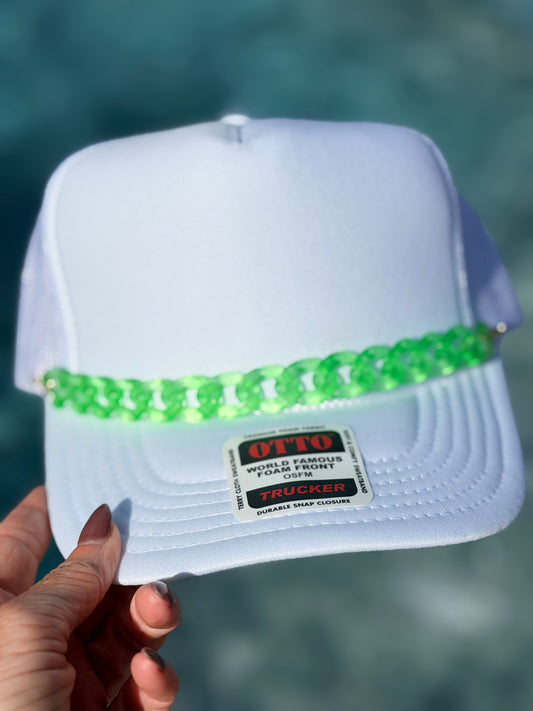 9” Clear Neon Green Hat Chain
