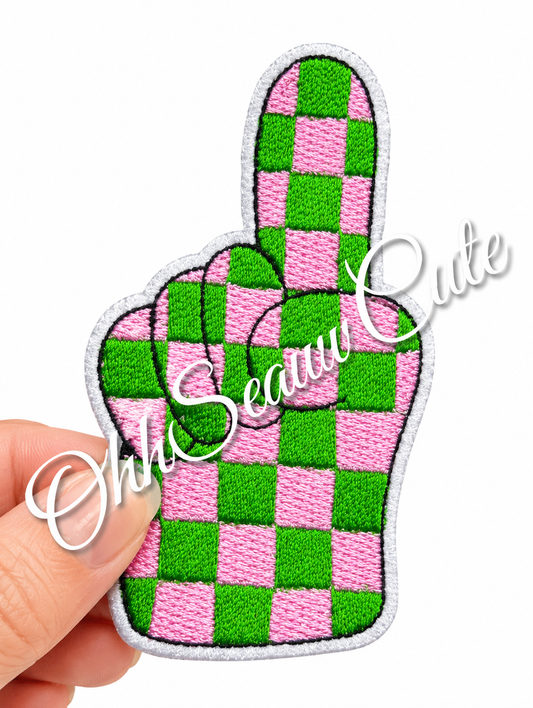 3” Checkered #1 Fan Hand Pink/Green