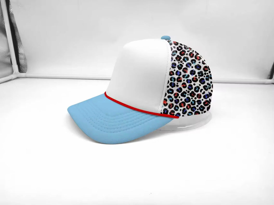 Custom Trucker Hat-USA LEOPARD- Light Blue