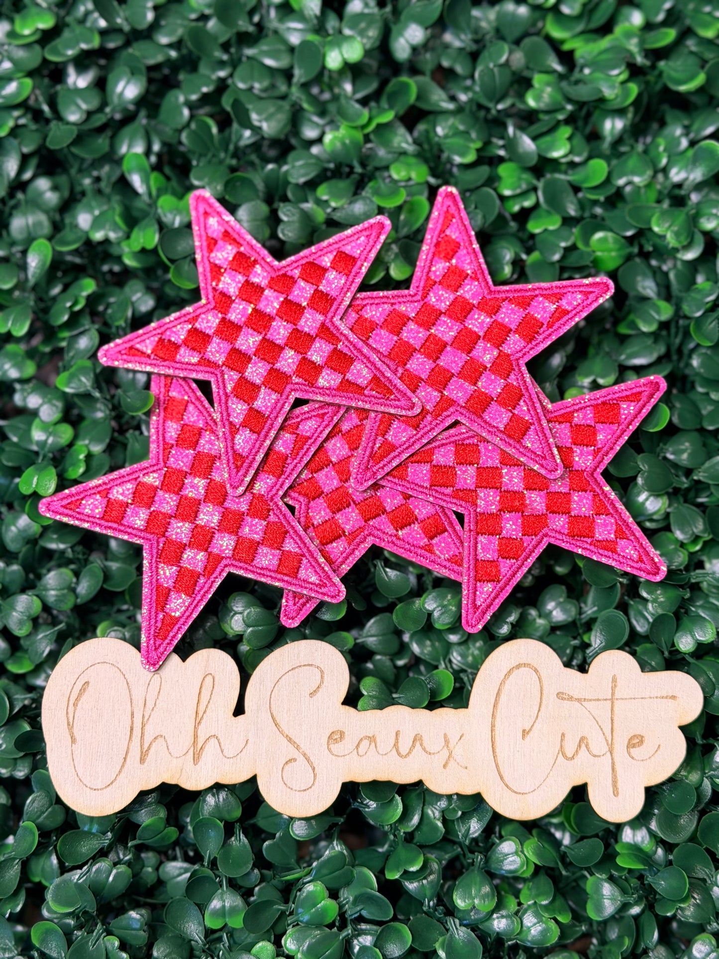 3” Pink/Red Checkered Star