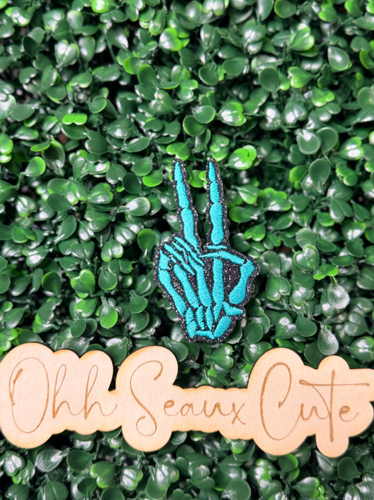 3” Glitter Teal Peace Skeleton