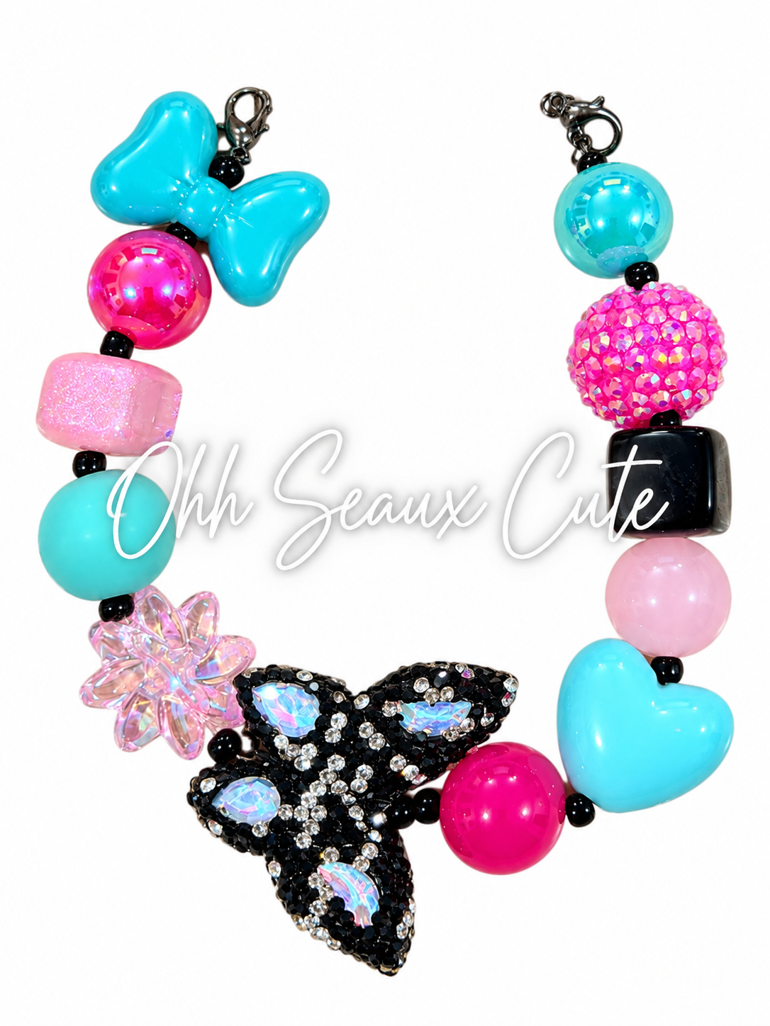 9” Teal/Pink Hat Chain