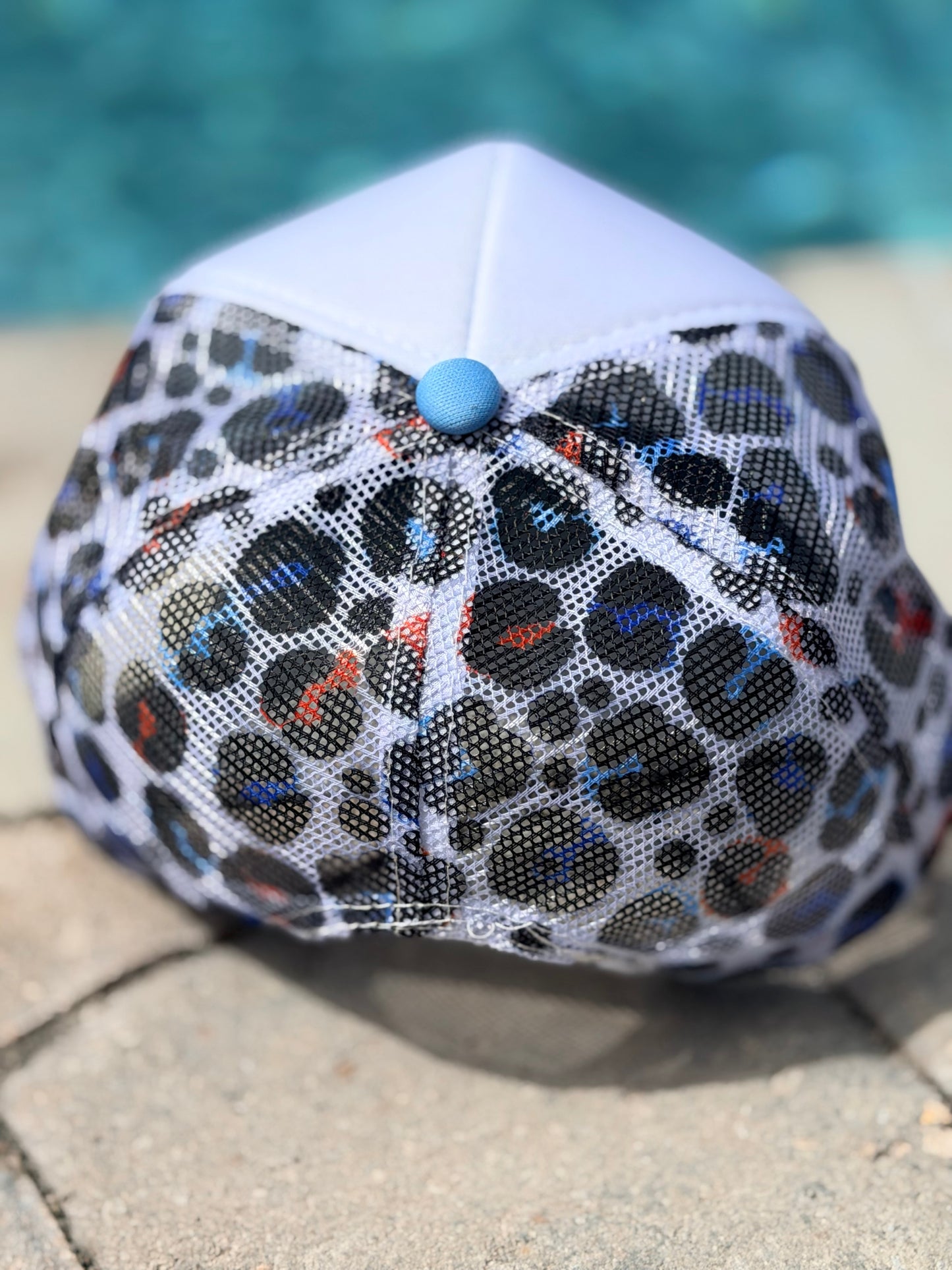 Custom Trucker Hat-USA LEOPARD- Light Blue