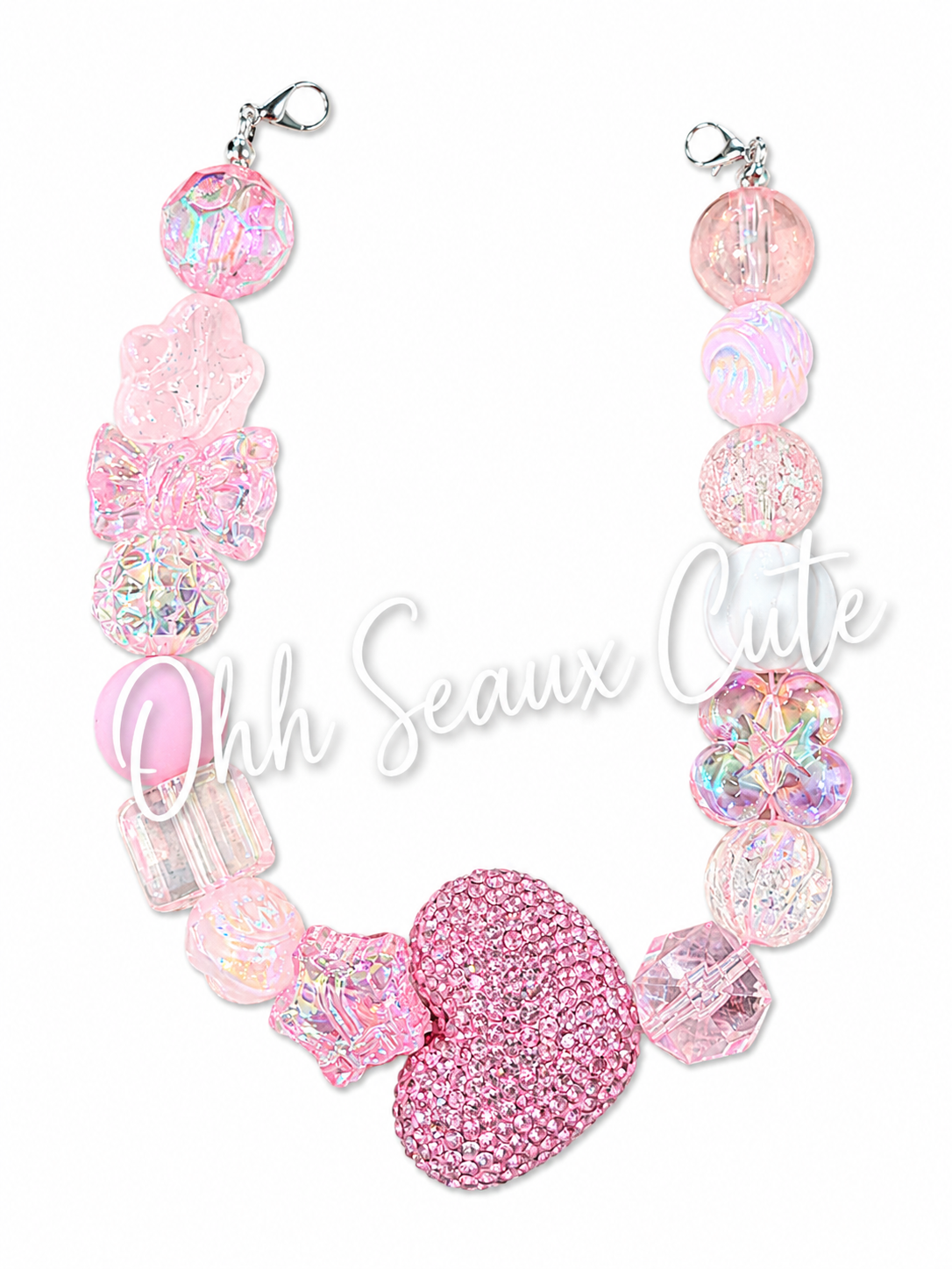 9” Pink Heart Hat Chain