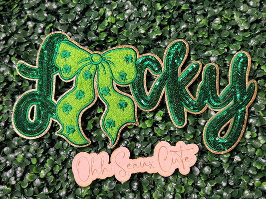 12” Sequin LUCKY w/Bow