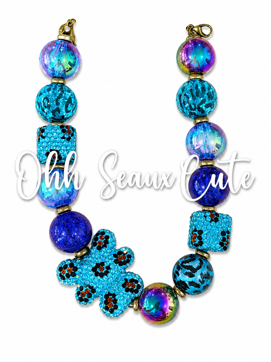 9” Blue Leopard 1 Hat Chain