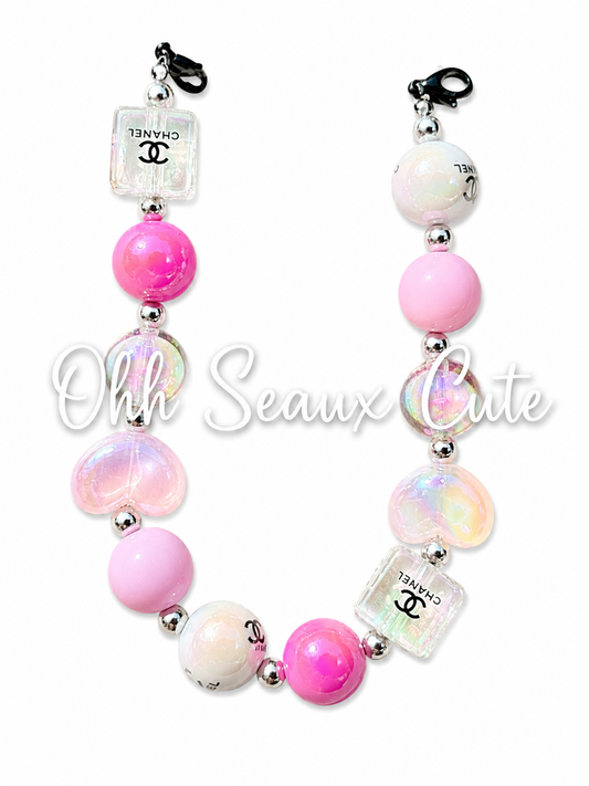 9” CC Clear Pink Heart Hat Chain