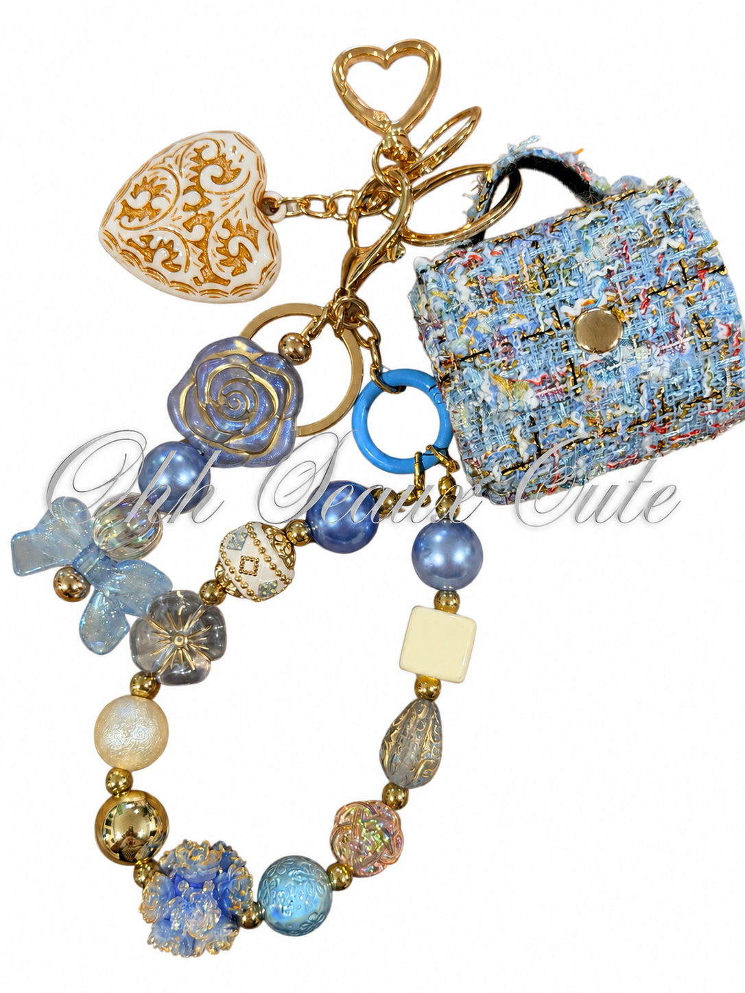 Blue Twill Bag Charm/Keychain w/AirPod Purse