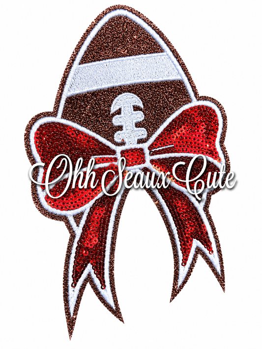 5.5” Football Sequin Side Bow-Red (Set of 2)