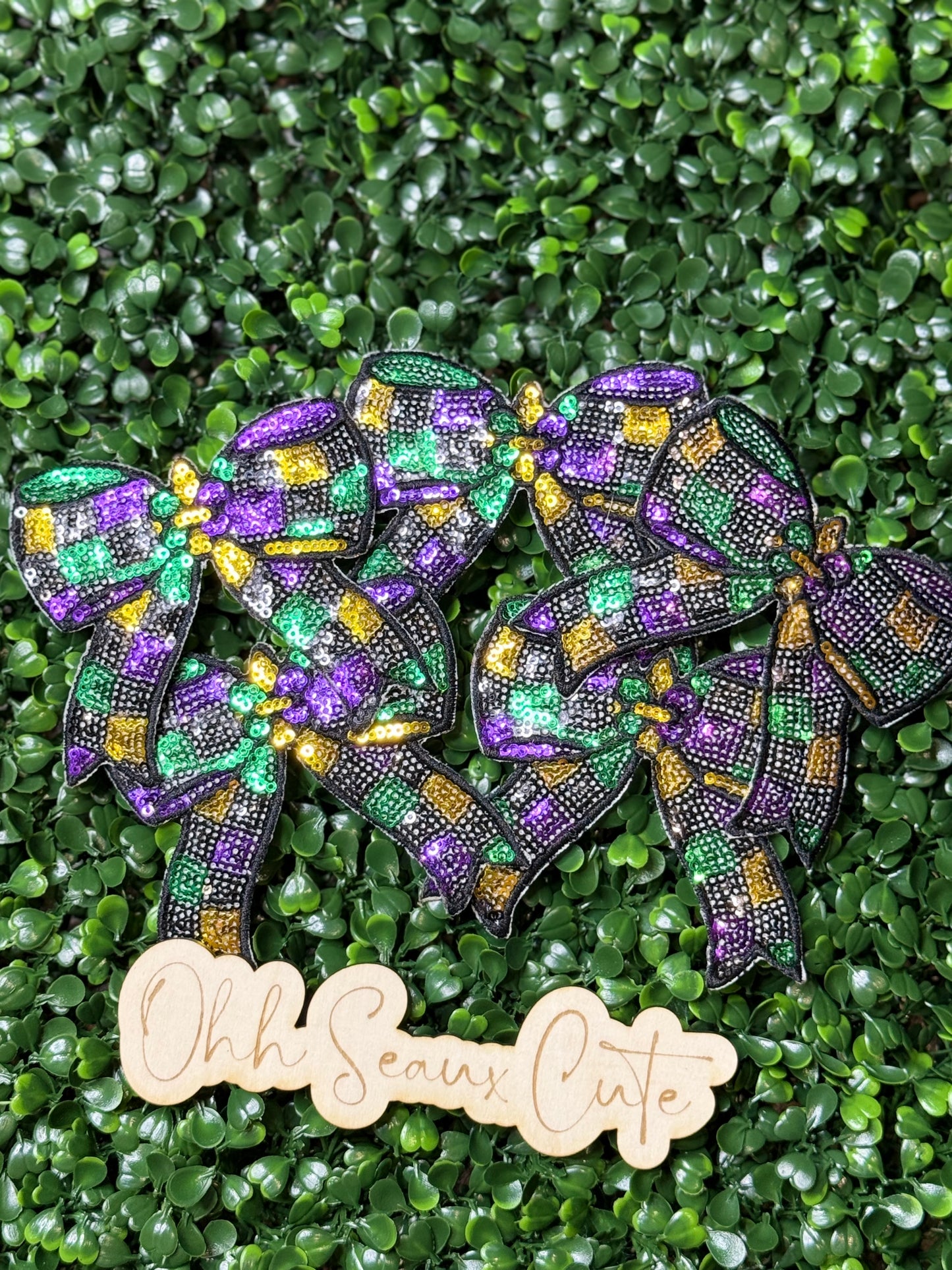 4” Mardi Gras Sequin Bow