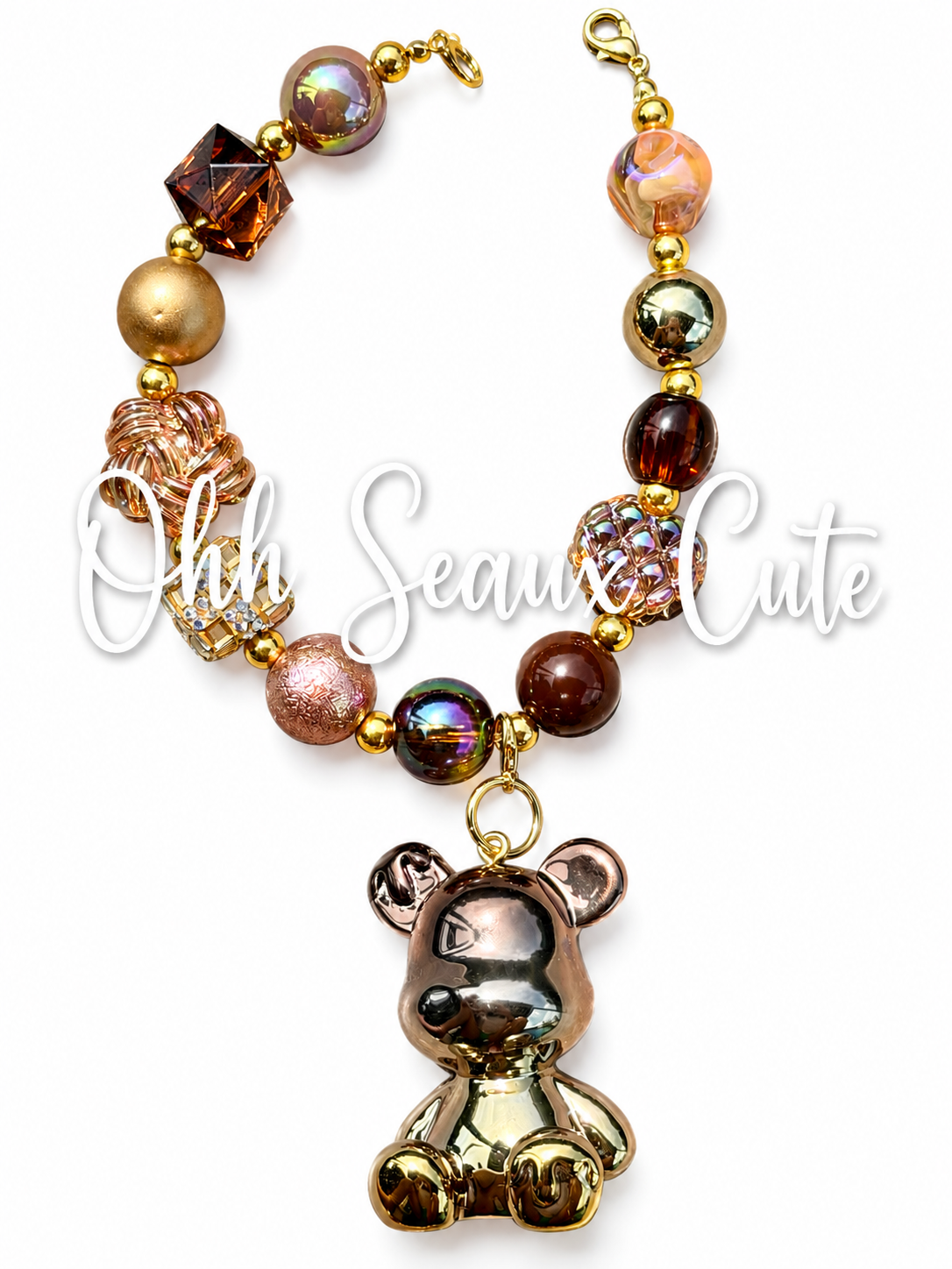 9” Bronze Bear Hat Chain-Detachable Charm