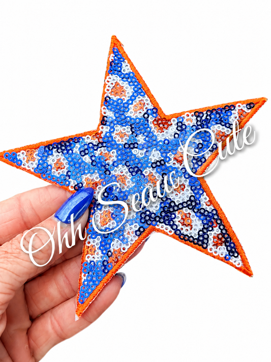 5” Game Day Leopard Star-Orange/Blue