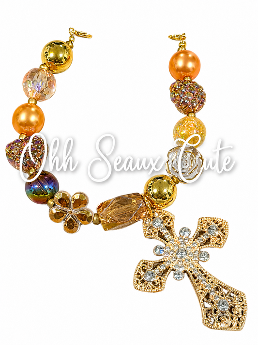 9”  Bronze Cross 2 Hat Chain