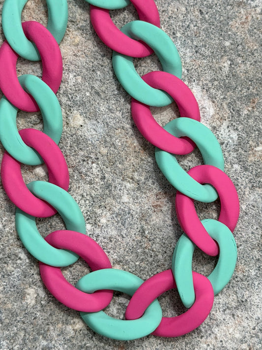 9” Teal/Pink Hat Chain
