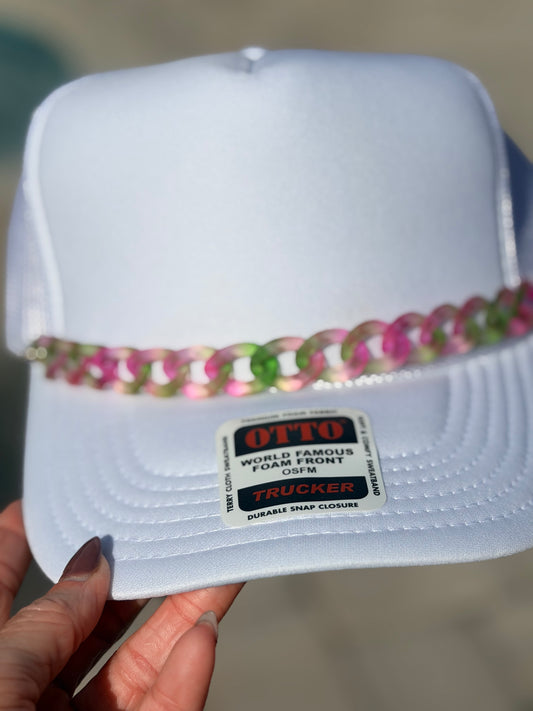 9” Clear Pink/Green Swirl Hat Chain