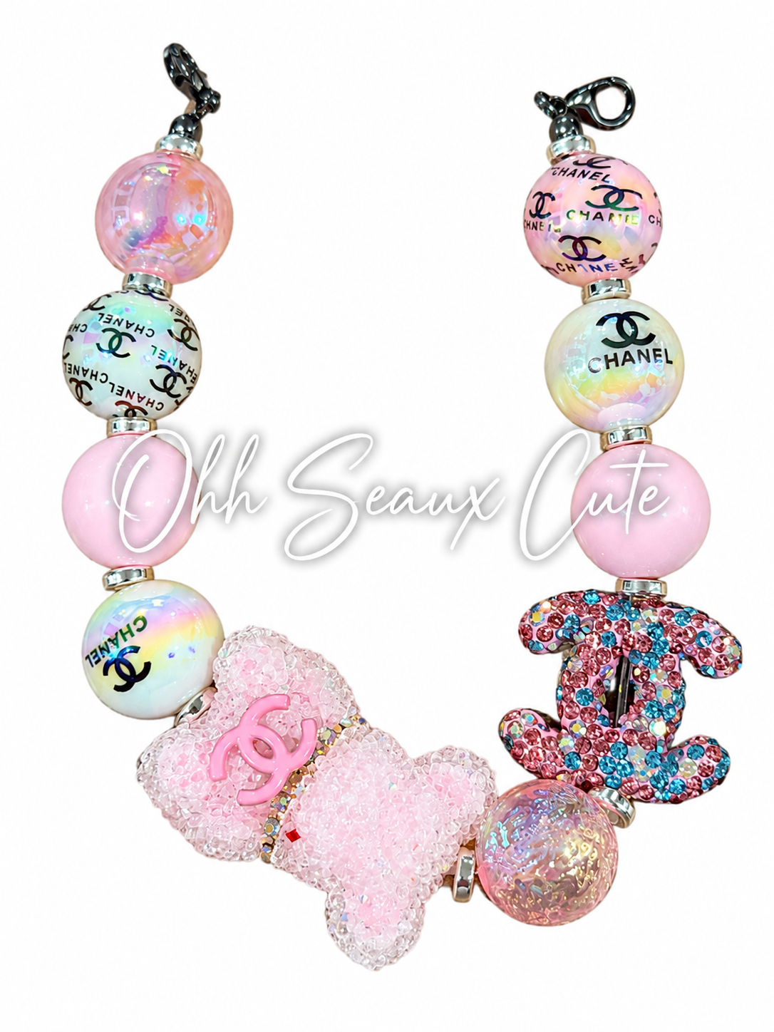 9” CC Pink Bear Hat Chain