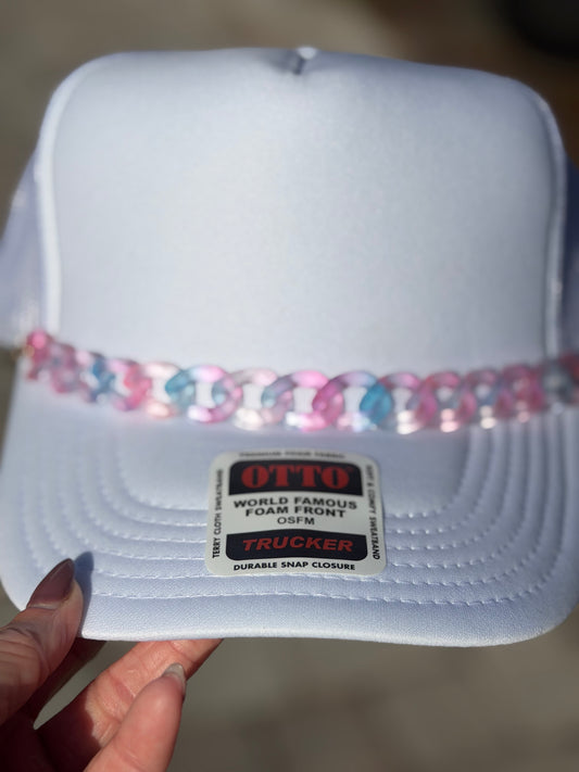 9” Clear Pink/Blue Swirl Hat Chain