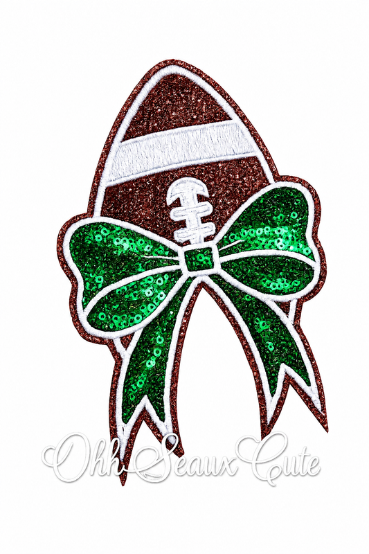 5.5” Football Sequin Side Bow-Green (Set of 2)