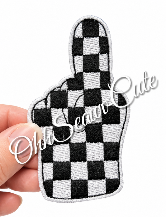 3” Checkered #1 Fan Hand White/Black