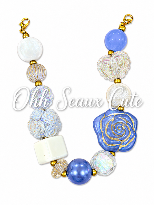 9” Blue Rose Hat Chain