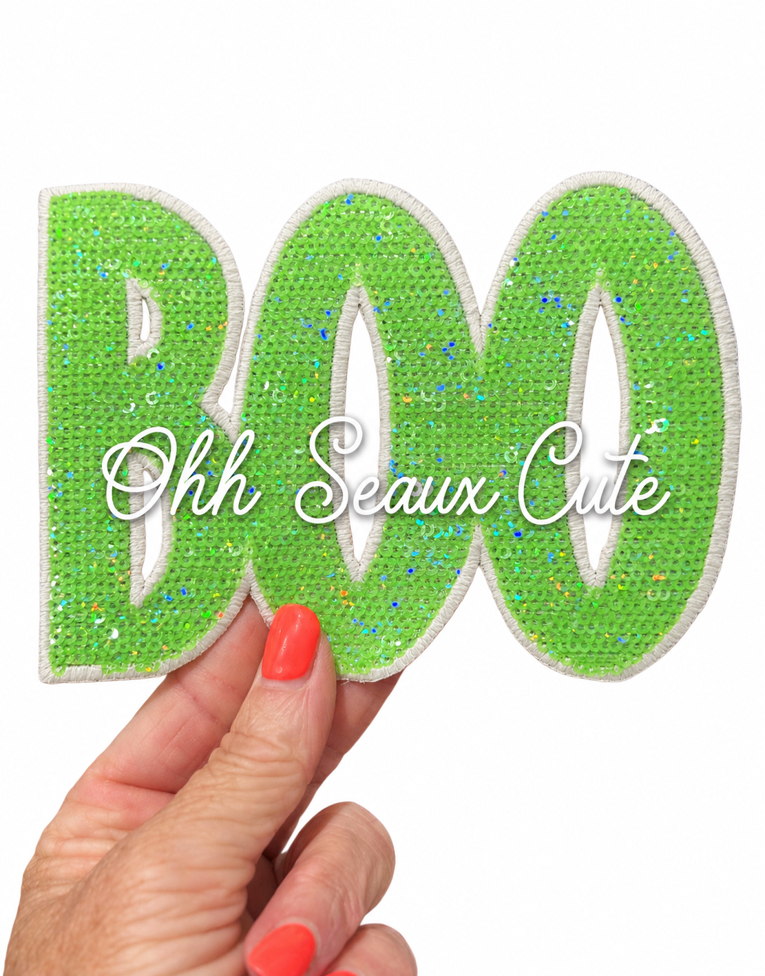 5” Glow Neon Green Sequin BOO