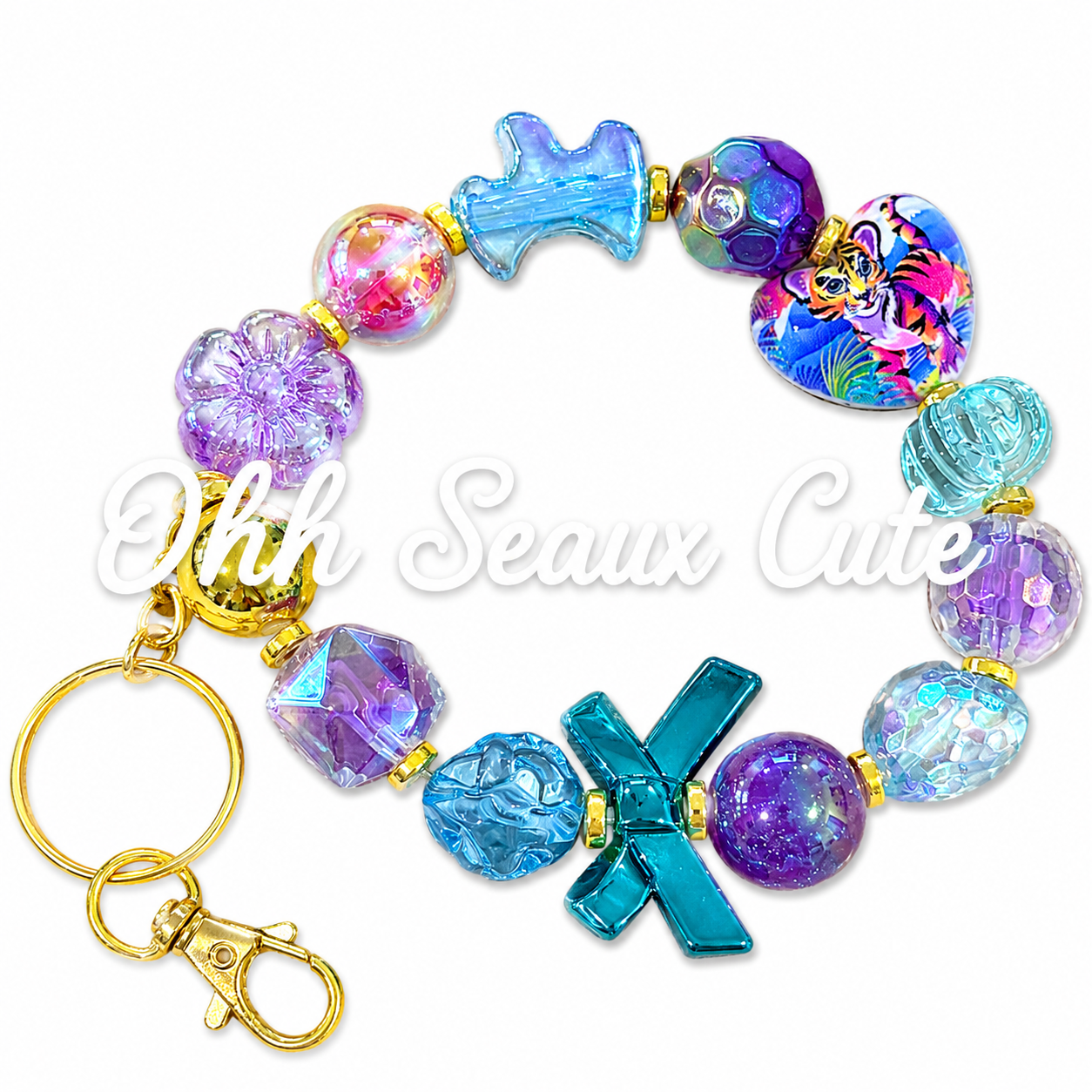 Custom Bead Keychain Lisa Frank Tiger