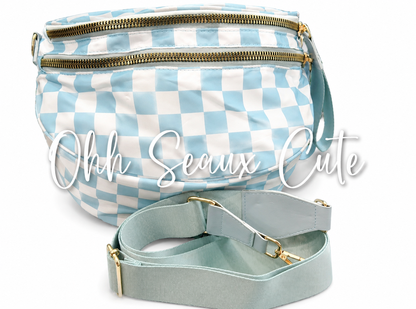 Nylon Checkered Bum Bag-Light Blue