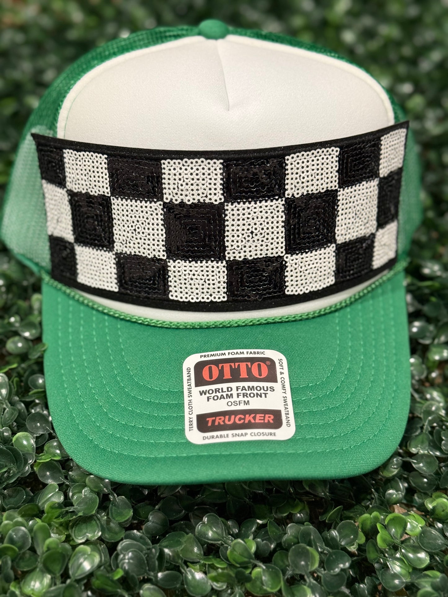 8” Checkered Sequin Hat Patch