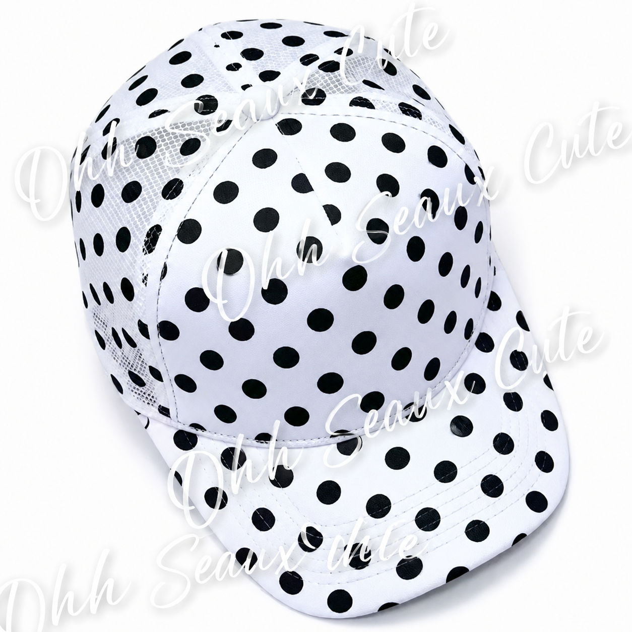 Custom Trucker Hat-Black Polka Dot ETA 8/10
