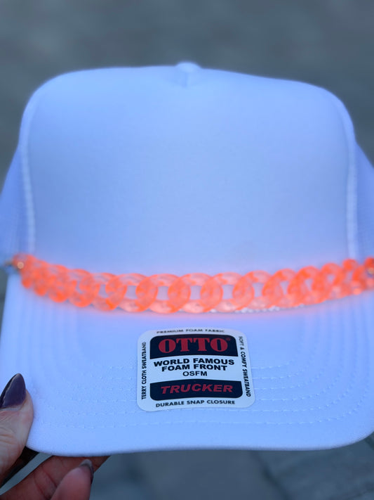 9” Clear Neon Orange Hat Chain