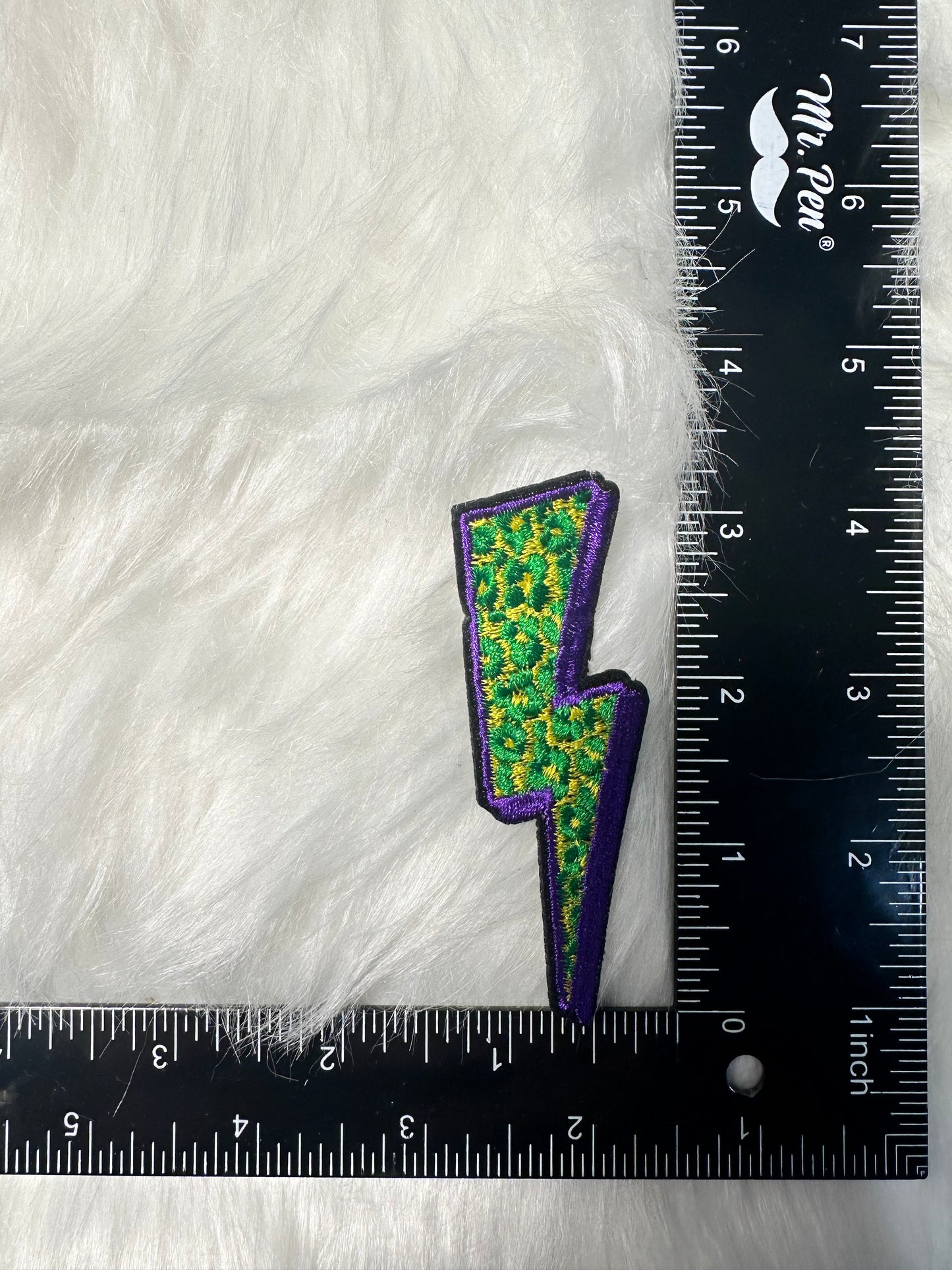 3” Mardi Gras Leopard Bolt