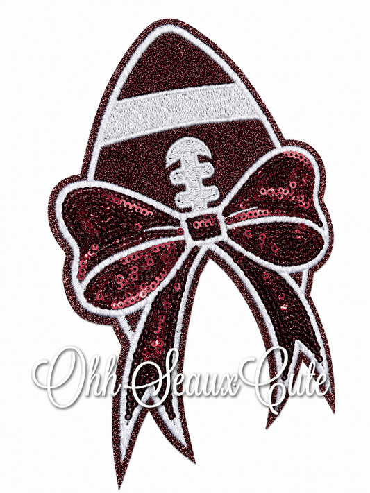 5.5” Football Sequin Side Bow-Maroon (Set of 2)