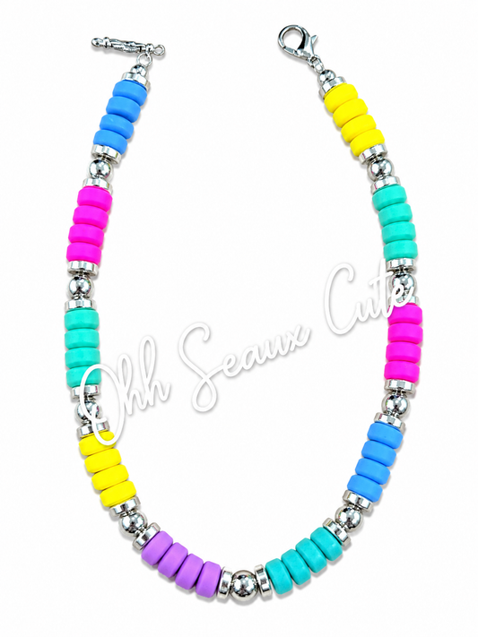9”  Clay Bead Hat Chain-Silver