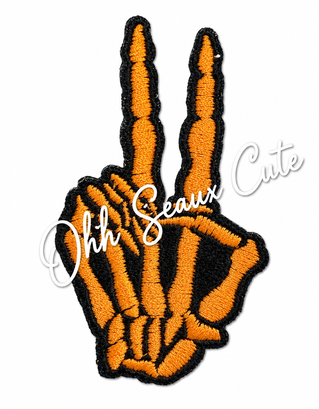 3” Glitter Neon Orange Peace Skeleton