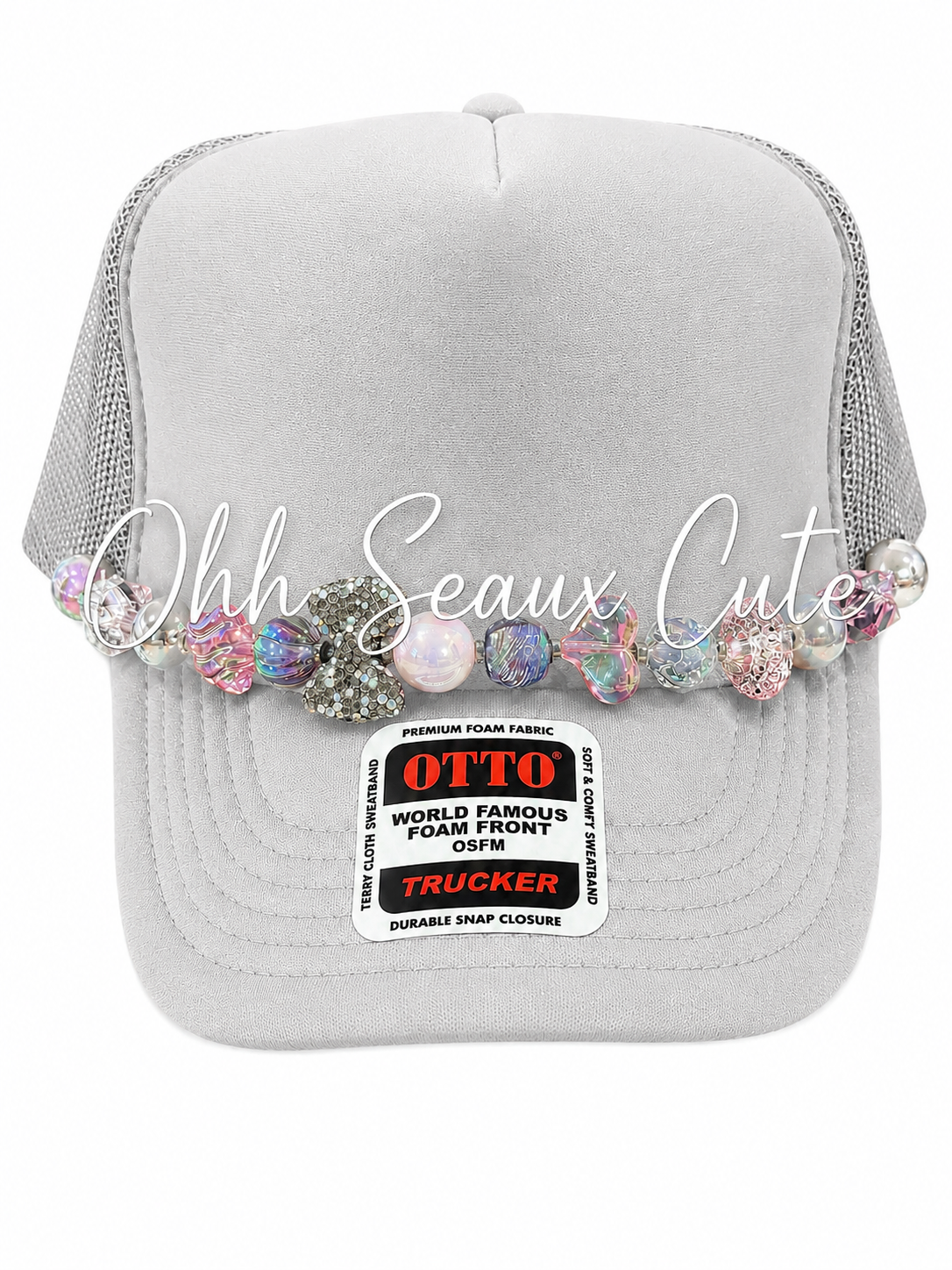 9” Pink Gray Bow Hat Chain