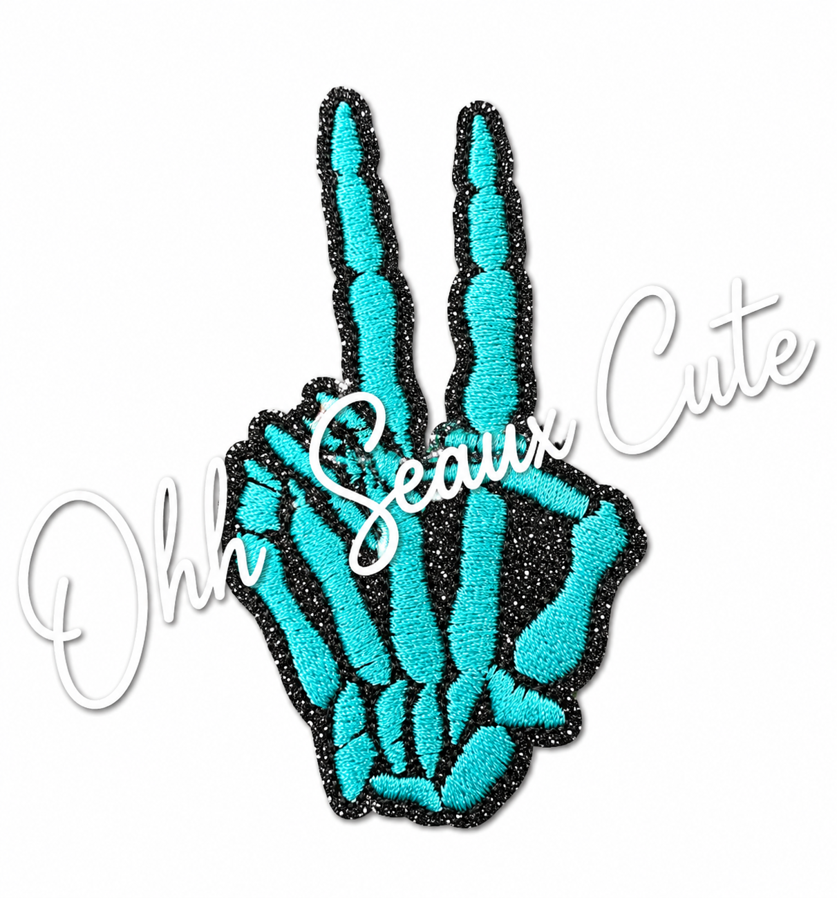 3” Glitter Teal Peace Skeleton