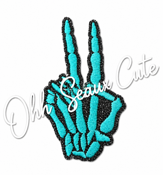 3” Glitter Teal Peace Skeleton
